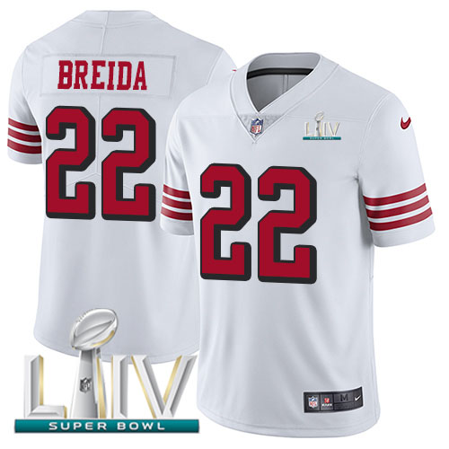 San Francisco 49ers Nike #22 Matt Breida White Super Bowl LIV 2020 Rush Men Stitched NFL Vapor Untouchable Limited Jersey